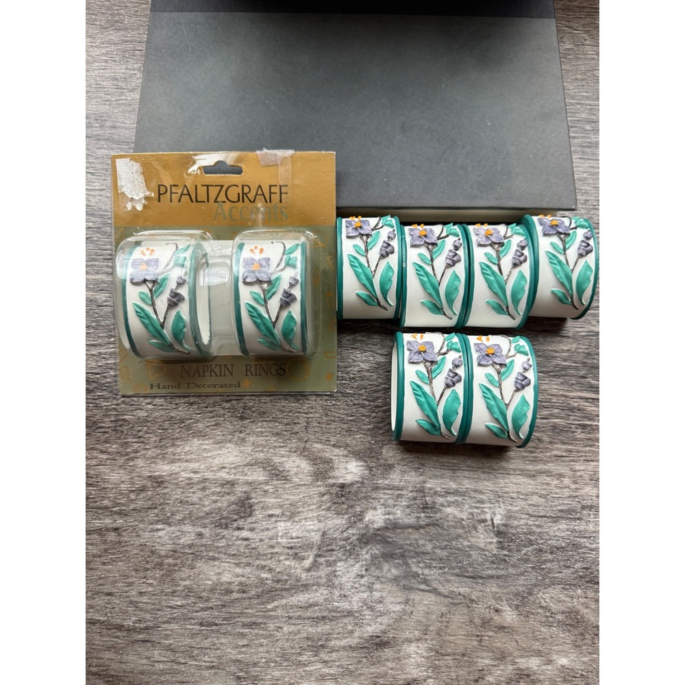Pfaltzgraff Napkin Rings Set of 8 Hand Decorated Floral Porcelain